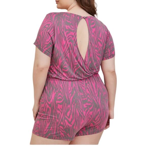 Torrid Stripe Pink SUPER SOFT ELASTIC WAIST LOUNGE ROMPER - Picture 4 of 10